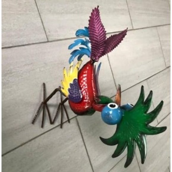 New 19" Tall Indoor/Outdoor Wild Tropical Metal Rooster Yard Statue